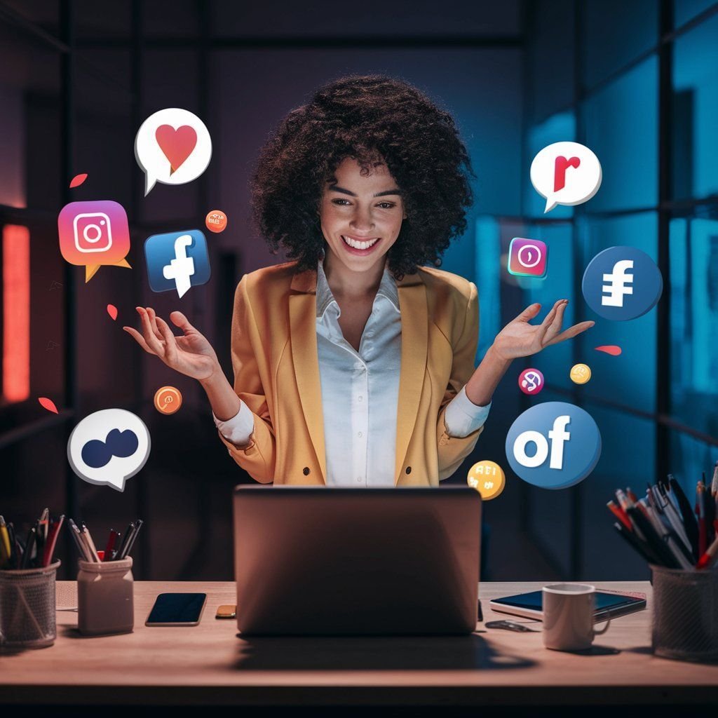 Social media and content marketing concept with digital engagement and social platform icons