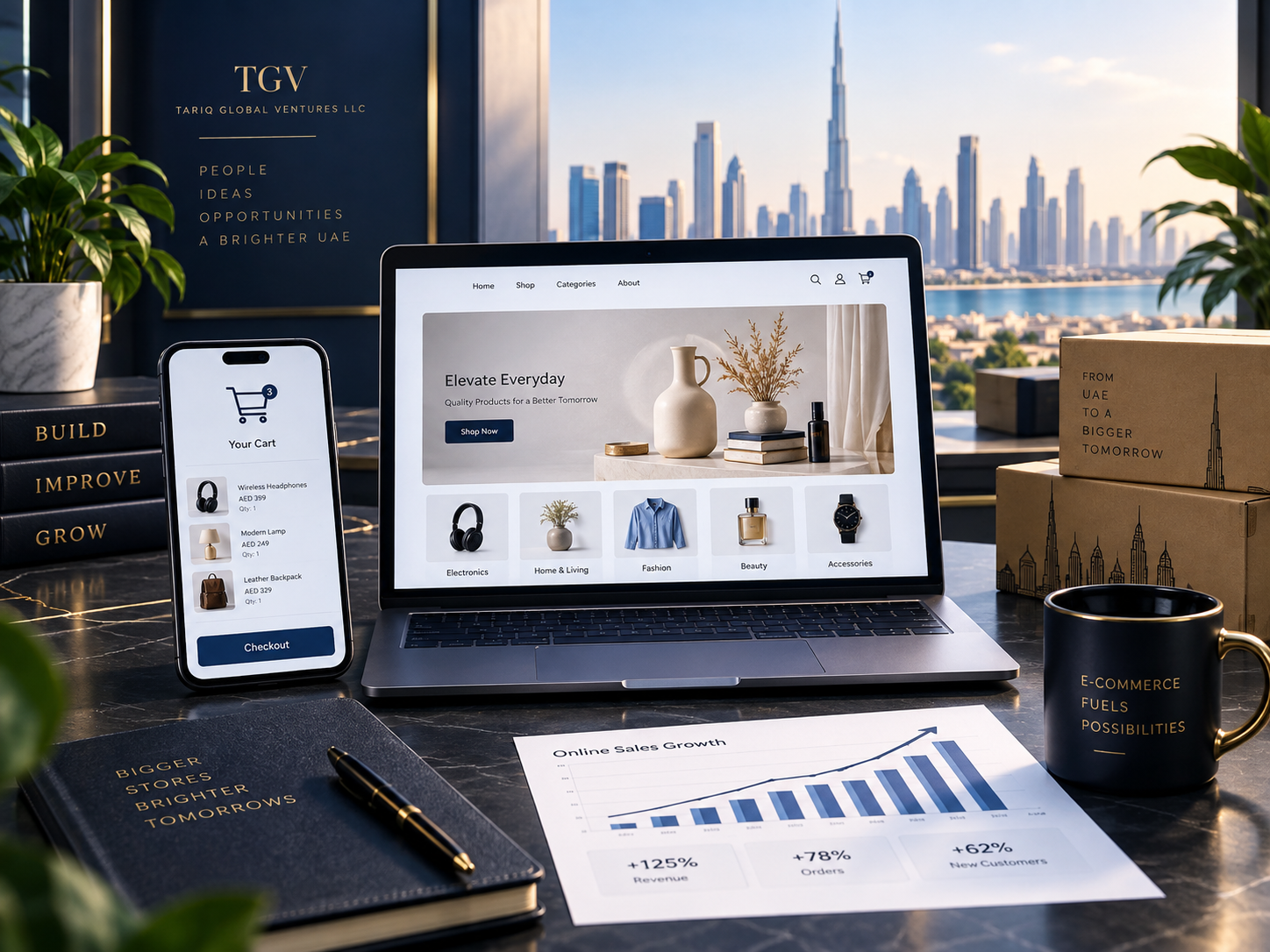 E-commerce solutions in UAE with online store on laptop and mobile