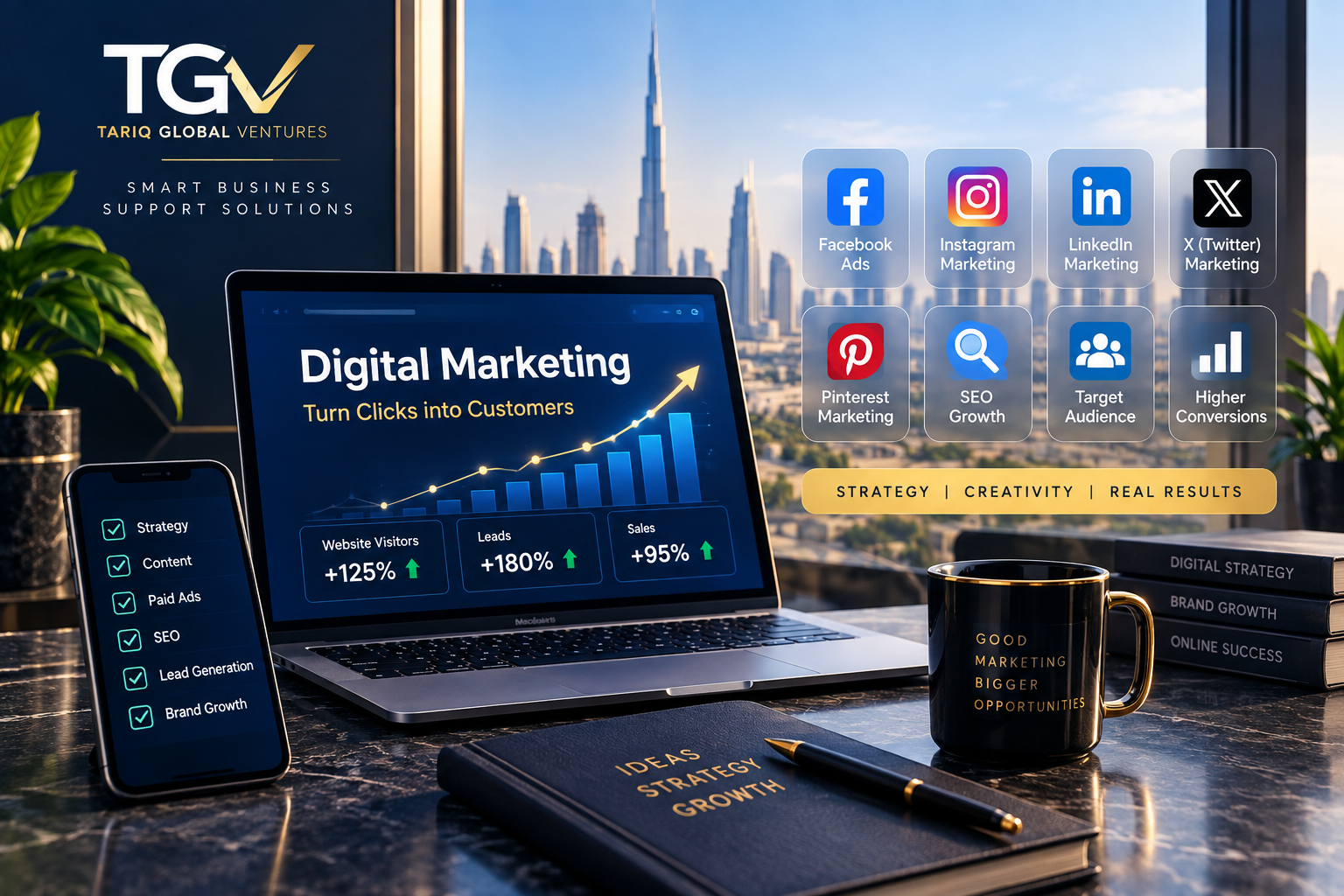 Digital marketing for UAE businesses with social media, SEO and growth analytics
