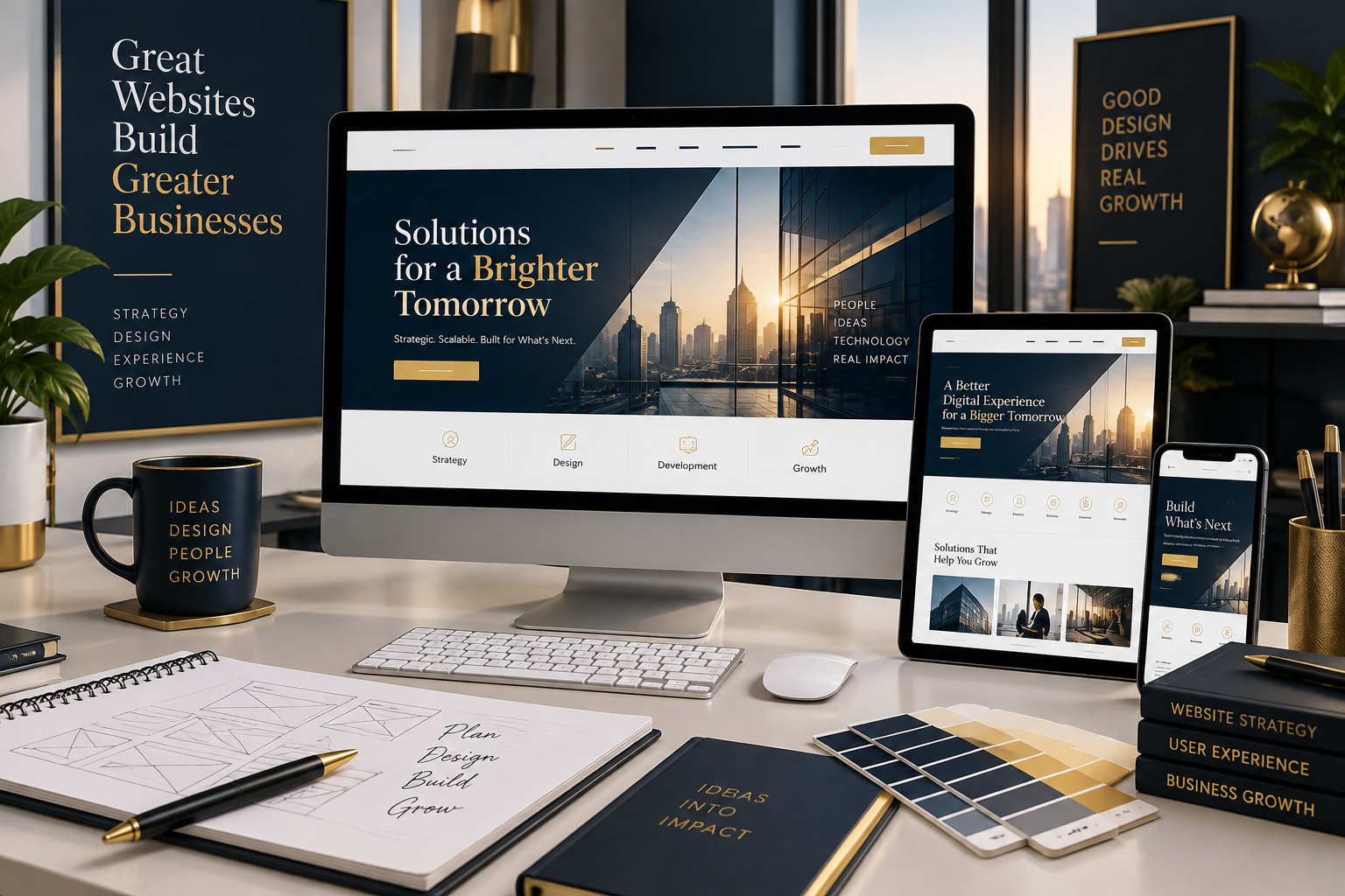 Website design for UAE businesses with responsive desktop, tablet and mobile layouts