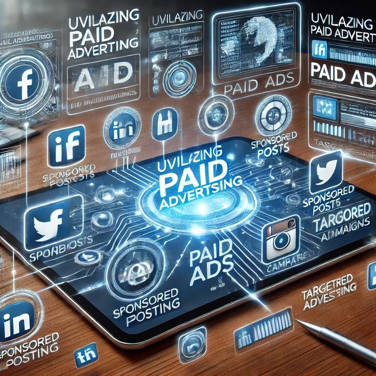 Paid advertising concept showing sponsored social media posts and digital ad campaigns