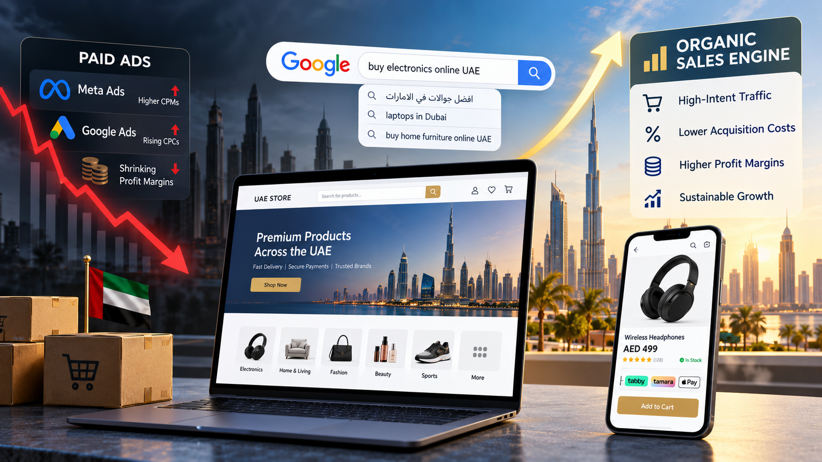 E-commerce SEO in UAE helping online stores increase organic sales and reduce paid advertising costs
